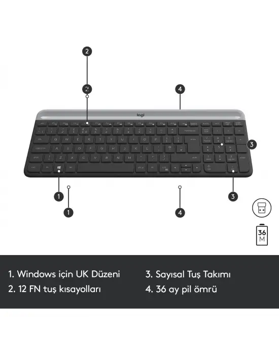 Logitech MK470 920-009435 ince Kablosuz Klavye Mouse Set Siyah