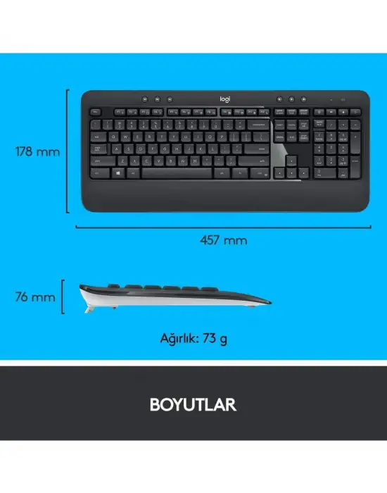 Logitech MK540 920-008687 Multimedya Türkçe Q Kablosuz Klavye Mouse Set