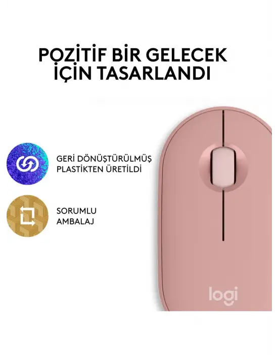 LOGITECH PEBBLE 2 M350S KABLOSUZ BLUETOOTH SESSİZ OPTİK MOUSE PEMBE