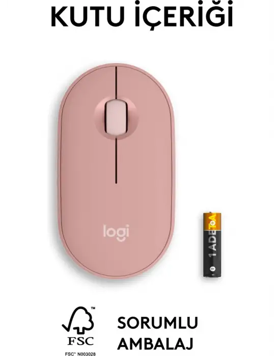 LOGITECH PEBBLE 2 M350S KABLOSUZ BLUETOOTH SESSİZ OPTİK MOUSE PEMBE