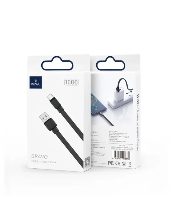WİWU BRAVO Wİ-C003 YASSI TASARIM TYPE-C USB KABLO 1 SİYAH