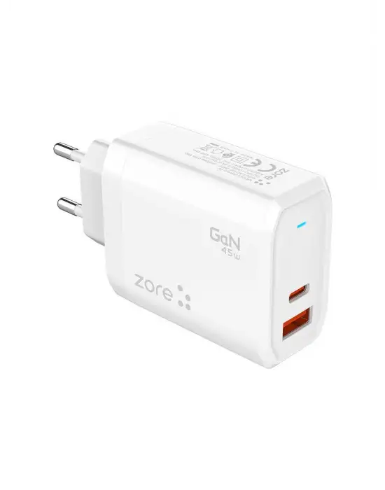 ZORE ALWAYS-02 GAN TECH TYPE-C PD4.0 USB-A QC3.0 HIZLI ŞARJ ÖZELLİKLİ SEYAHAT ŞARJ BAŞLIĞI 45W