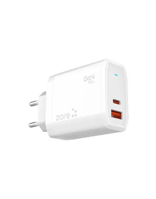 ZORE ALWAYS-02 GAN TECH TYPE-C PD4.0 USB-A QC3.0 HIZLI ŞARJ ÖZELLİKLİ SEYAHAT ŞARJ BAŞLIĞI 45W