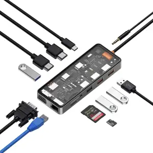 WİWU CB012 CYBER 12 İN 1 TYPE-C HUB 100W ŞARJ DESTEKLİ ŞEFFAF GÖRÜNÜMLÜ SD KART-RJ45-HDMİ-VGA-USB ÇOĞALTICI