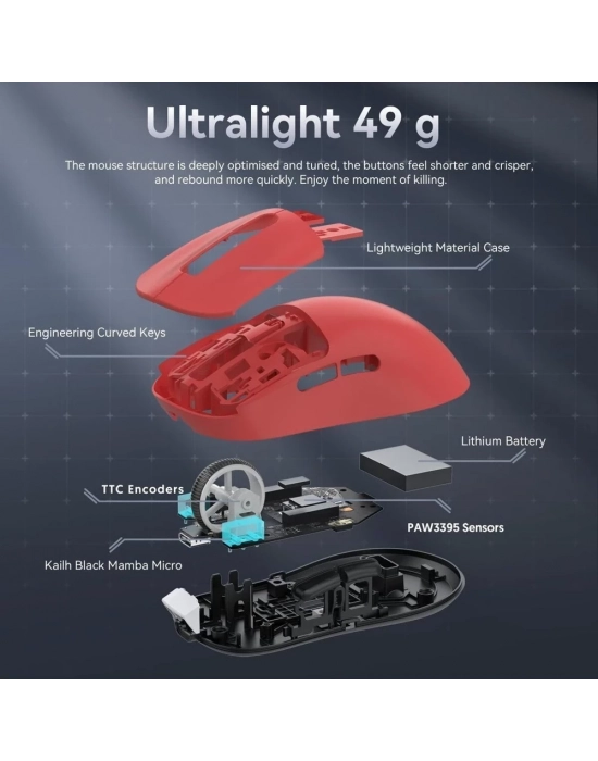 ATTACK SHARK X3 PRO KIRMIZI ŞARJLI MAKROLU ERGONOMİK OPTİK KABLOSUZ OYUNCU MOUSE