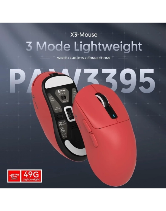 ATTACK SHARK X3 PRO KIRMIZI ŞARJLI MAKROLU ERGONOMİK OPTİK KABLOSUZ OYUNCU MOUSE