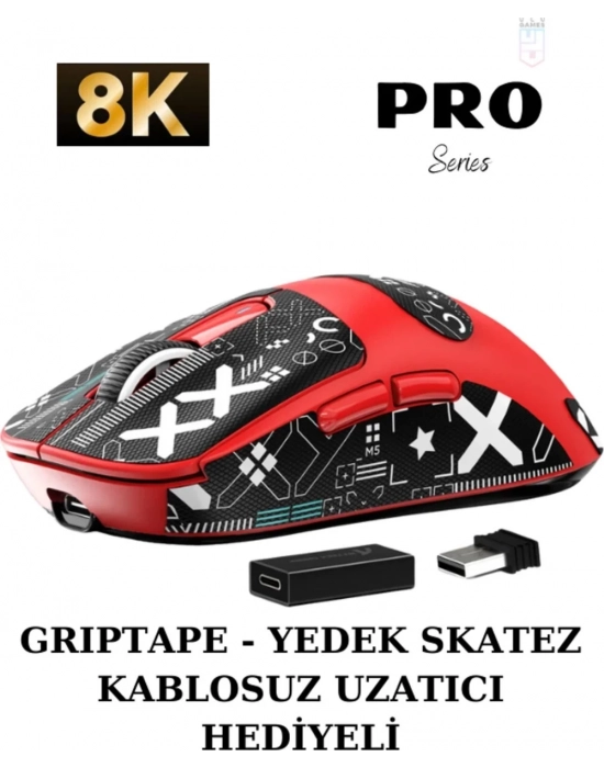 ATTACK SHARK X3 PRO KIRMIZI ŞARJLI MAKROLU ERGONOMİK OPTİK KABLOSUZ OYUNCU MOUSE