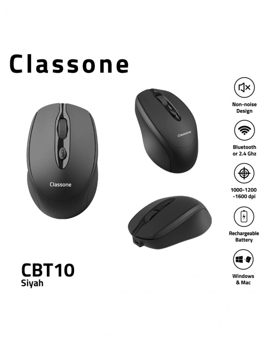 CLASSONE CBT10 ŞARJLI SESSİZ OPTİK KABLOSUZ MOUSE