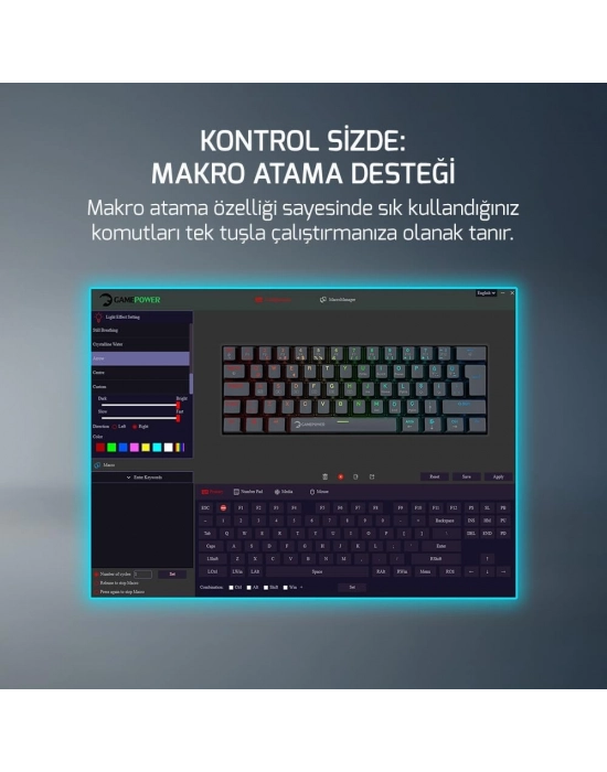 GAMEPOWER LYRA 60M RGB TKL RED SWİTCH KABLOLU MEKANİK OYUNCU KLAVYESİ