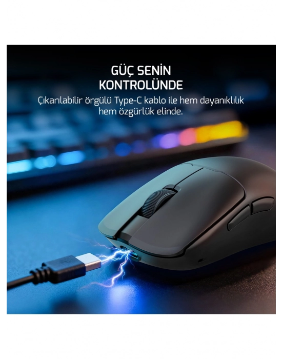 GAMEPOWER RADUS SİYAH ŞARJLI MAKROLU ERGONOMİK OPTİK KABLOLU/KABLOSUZ OYUNCU MOUSE