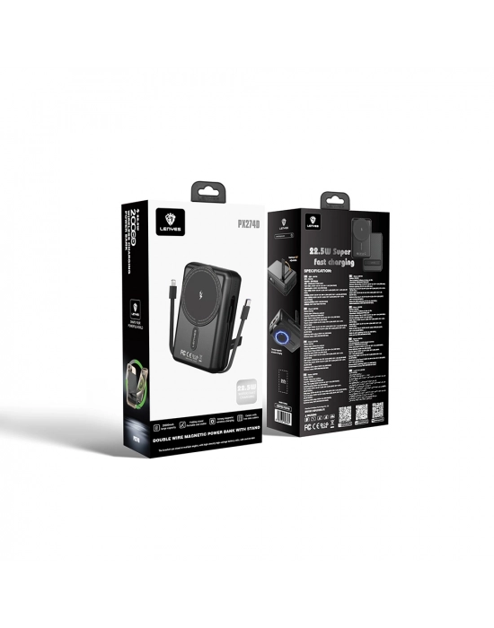 LENYES PX274D PD 22.5W STANDLI M-SAFE ŞARJ ÖZELLİKLİ WİRELESS POWERBANK 15W 20000MAH