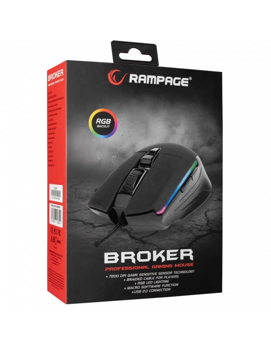 RAMPAGE SMX-52 BROKER USB SİYAH RGB IŞIKLI 7200 DPİ GAMİNG OYUNCU MOUSE
