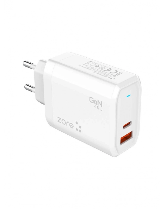 ZORE ALWAYS-02 GAN TECH TYPE-C PD4.0 USB-A QC3.0 HIZLI ŞARJ ÖZELLİKLİ SEYAHAT ŞARJ BAŞLIĞI 45W