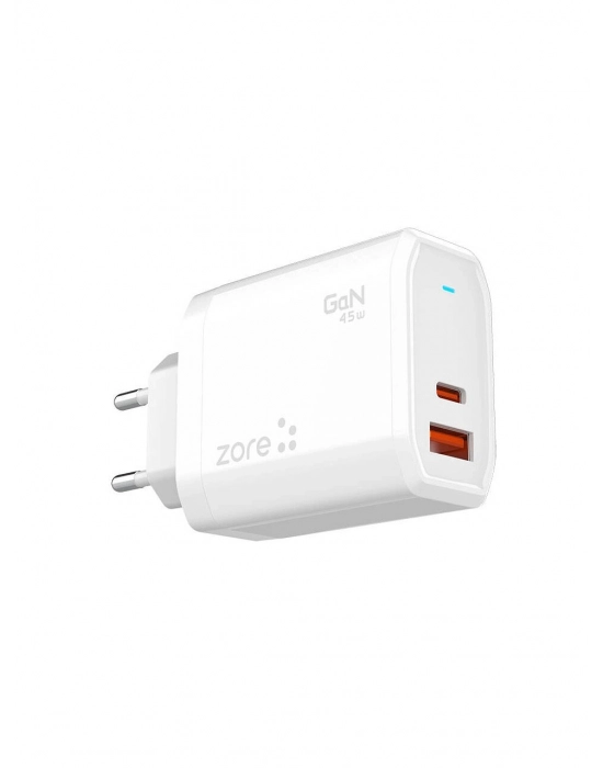 ZORE ALWAYS-02 GAN TECH TYPE-C PD4.0 USB-A QC3.0 HIZLI ŞARJ ÖZELLİKLİ SEYAHAT ŞARJ BAŞLIĞI 45W