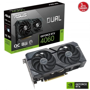ASUS RTX4060 8GB DUAL RTX4060-O8G-EVO GDDR6 128Bit PCIE 4.0 Ekran Kartı