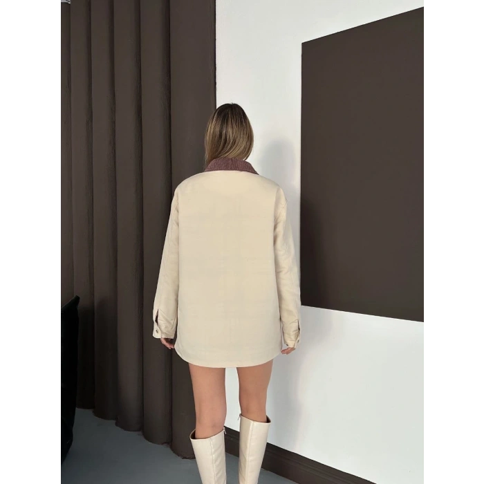 Astarlı yaka detaylı artos ceket bej st2651019