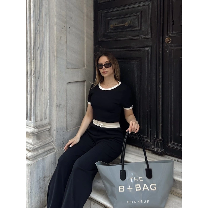 Crop pantolon biyeli takım siyah