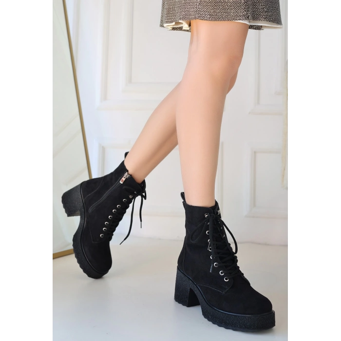 Emilla Siyah Süet Bağcıklı Bot