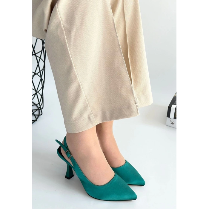 Ester Turkuaz Saten Topuklu Ayakkabı