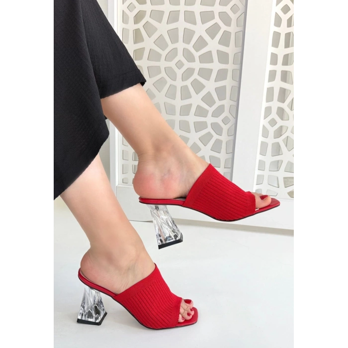 Evra Kırmızı Triko Topuklu Terlik