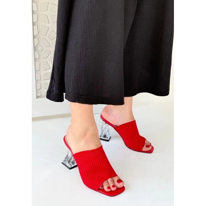 Evra Kırmızı Triko Topuklu Terlik