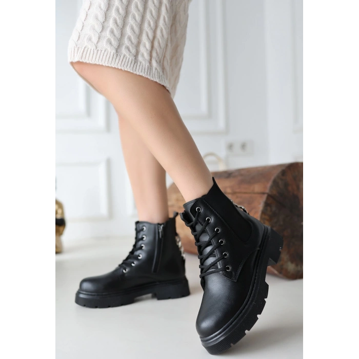 Harte Siyah Cilt Bağcıklı Bot