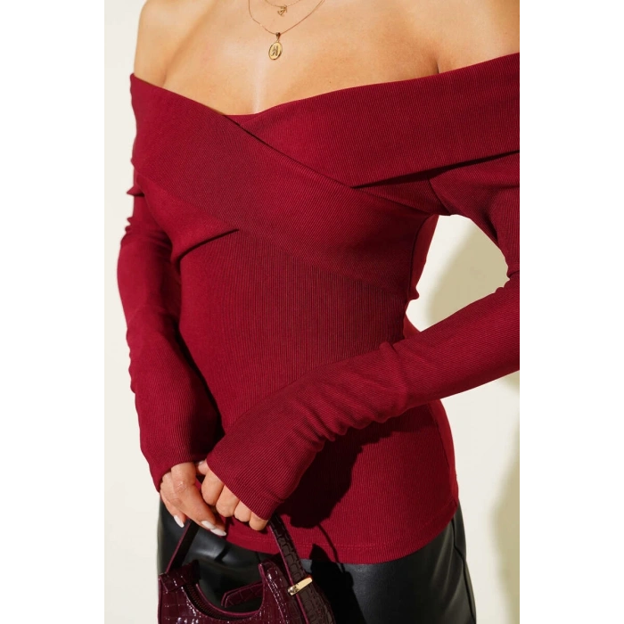 Madonna Çapraz Yaka Bluz Bordo t4331