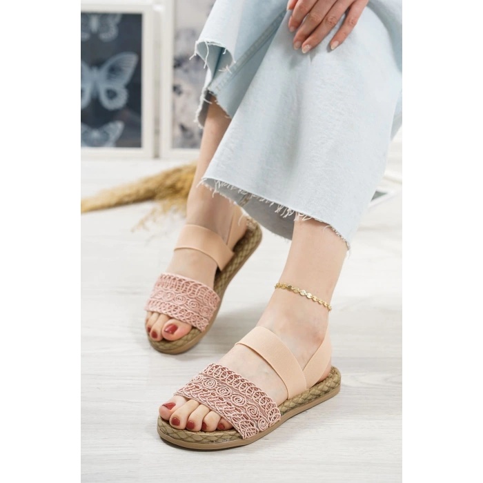 Marri Pudra Dantel Lastikli Sandalet