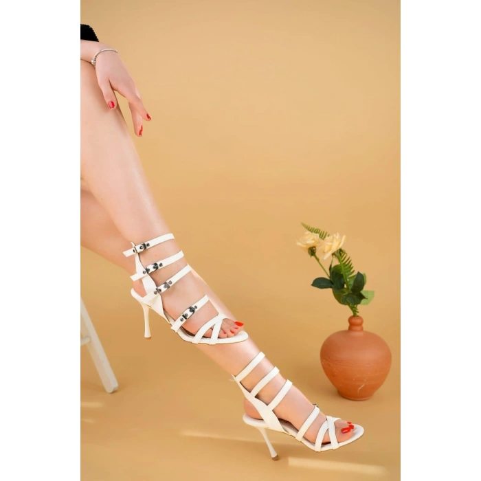 Oksana Beyaz Cilt Topuklu Ayakkabı