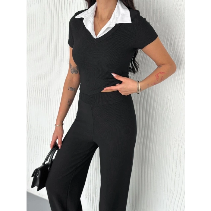 Ottoman kumaş beyaz gömlek yaka takım s4142