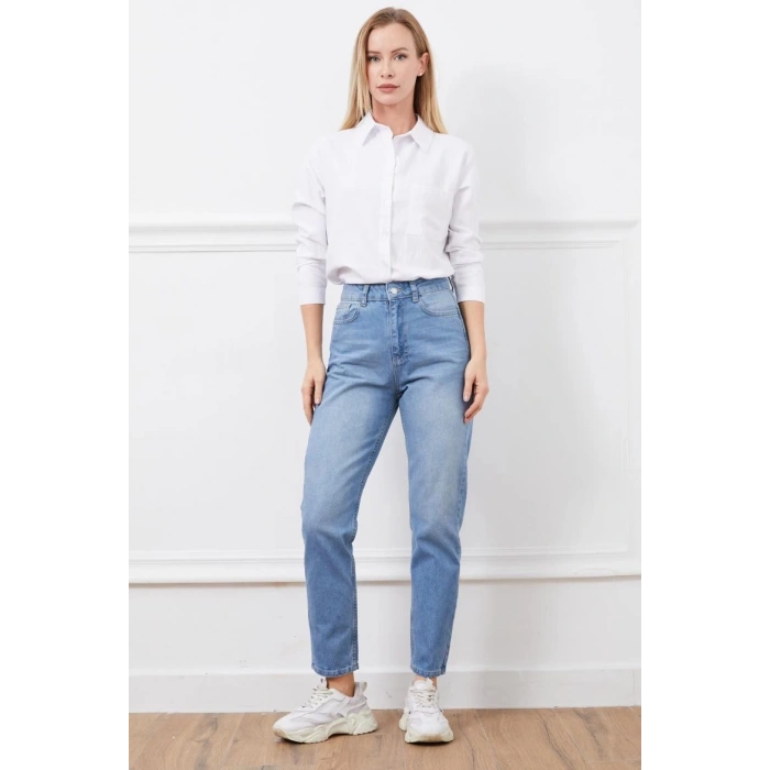 Yüksek bel mom jean pantolon