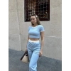 Crop pantolon biyeli takım mavi