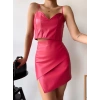 Kapaklı asimetrik model deri etek pembe s240106