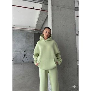 3 iplik şardonlu kapşonlu sweatshirt mint p510436