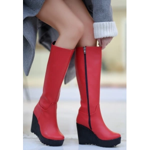 Atiya Kırmızı Cilt Dolgu Topuk Çizme