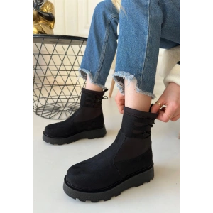 Jety Siyah Süet Bilekten Bağcıklı Bot