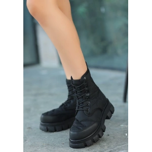 Mabel Siyah Cilt Bağcıklı Bot