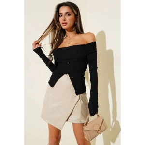 Madonna Yaka Düğmeli Bluz siyah t4329