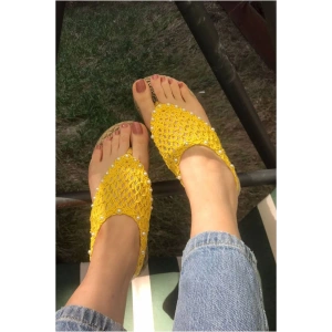 Mayya Sarı Örgülü Sandalet