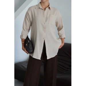 Tek cepli müslin gömlek bej pt