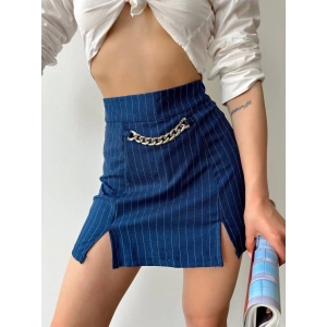 Zincir detaylı çizgili şort etek
