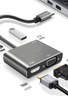 4’ü 1 Arada Type-C to Hub Dönüştürücü Adaptör – 4K Ultra HD HDMI & VGA Görüntü Aktarımı, PD Hızlı Şarj Destekli, USB Çoklayıcı