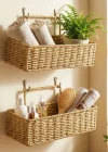 Corcoz® 2’li Duvar Askılı Plastik Rattan Organizer – Dikdörtgen Hasır Görünümlü Mutfak Raf Sepeti, Banyo ve Ev İçi Düzenleme Ünitesi