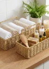 Corcoz® 2’li Duvar Askılı Plastik Rattan Organizer – Dikdörtgen Hasır Görünümlü Mutfak Raf Sepeti, Banyo ve Ev İçi Düzenleme Ünitesi