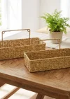 Corcoz® 2’li Duvar Askılı Plastik Rattan Organizer – Dikdörtgen Hasır Görünümlü Mutfak Raf Sepeti, Banyo ve Ev İçi Düzenleme Ünitesi