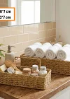 Corcoz® 2’li Duvar Askılı Plastik Rattan Organizer – Dikdörtgen Hasır Görünümlü Mutfak Raf Sepeti, Banyo ve Ev İçi Düzenleme Ünitesi