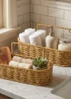 Corcoz® 2’li Duvar Askılı Plastik Rattan Organizer – Oval Hasır Görünümlü Mutfak Raf Sepeti, Banyo ve Ev İçi Düzenleme Ünitesi
