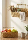 Corcoz® 2’li Duvar Askılı Plastik Rattan Organizer – Oval Hasır Görünümlü Mutfak Raf Sepeti, Banyo ve Ev İçi Düzenleme Ünitesi