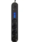 Corcoz® 4lü Siyah Anahtarlı 3 USB Li Akım Korumalı Topraklı Çocuk Korumalı Grup Priz 2 Metre