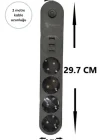 Corcoz® 4lü Siyah Anahtarlı 3 USB Li Akım Korumalı Topraklı Çocuk Korumalı Grup Priz 2 Metre